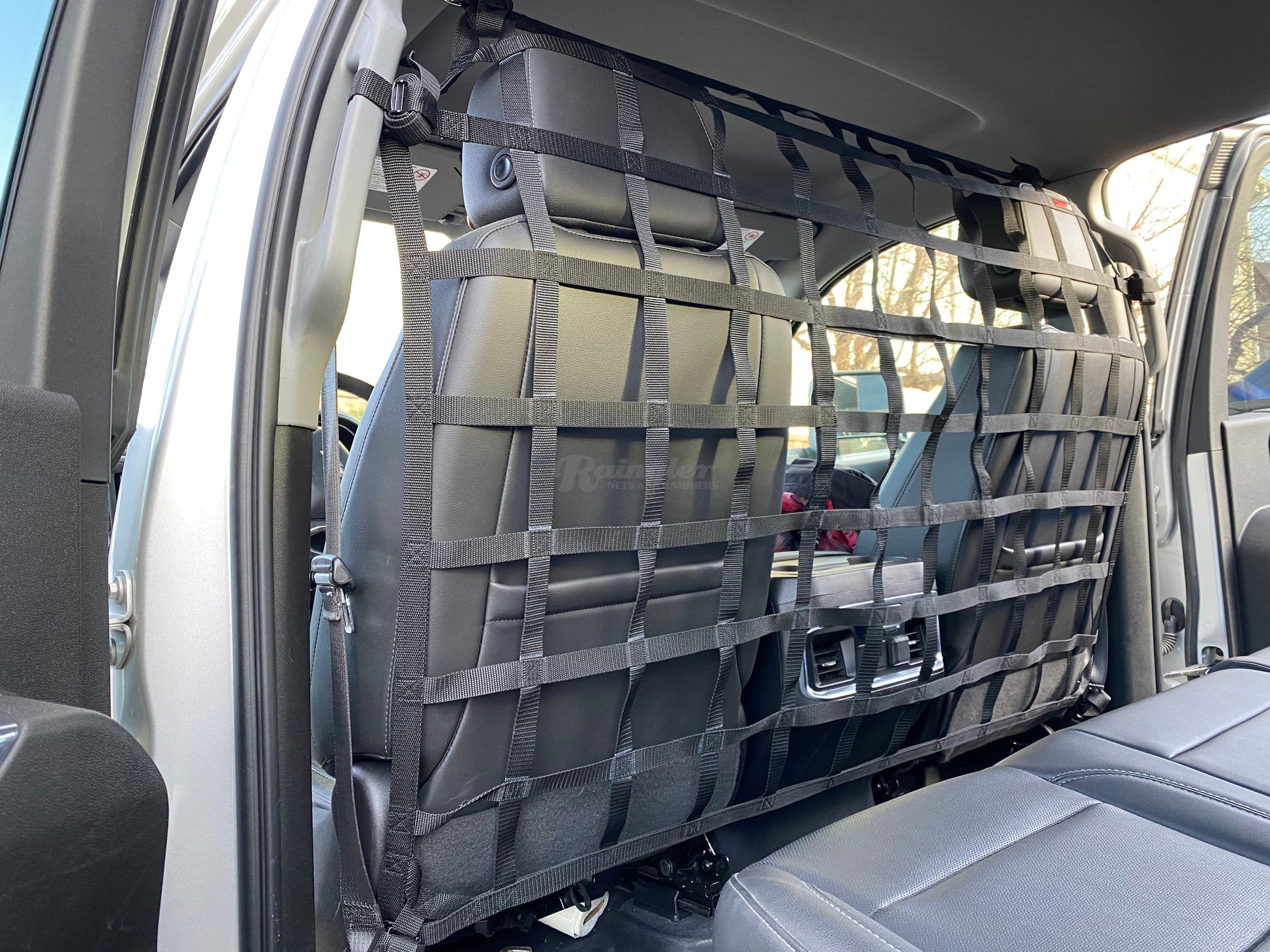 2015 - Newer GMC Sierra 2500 / 3500 Crew Cab / Double Cab Behind Front Seats Barrier Divider Net-Raingler