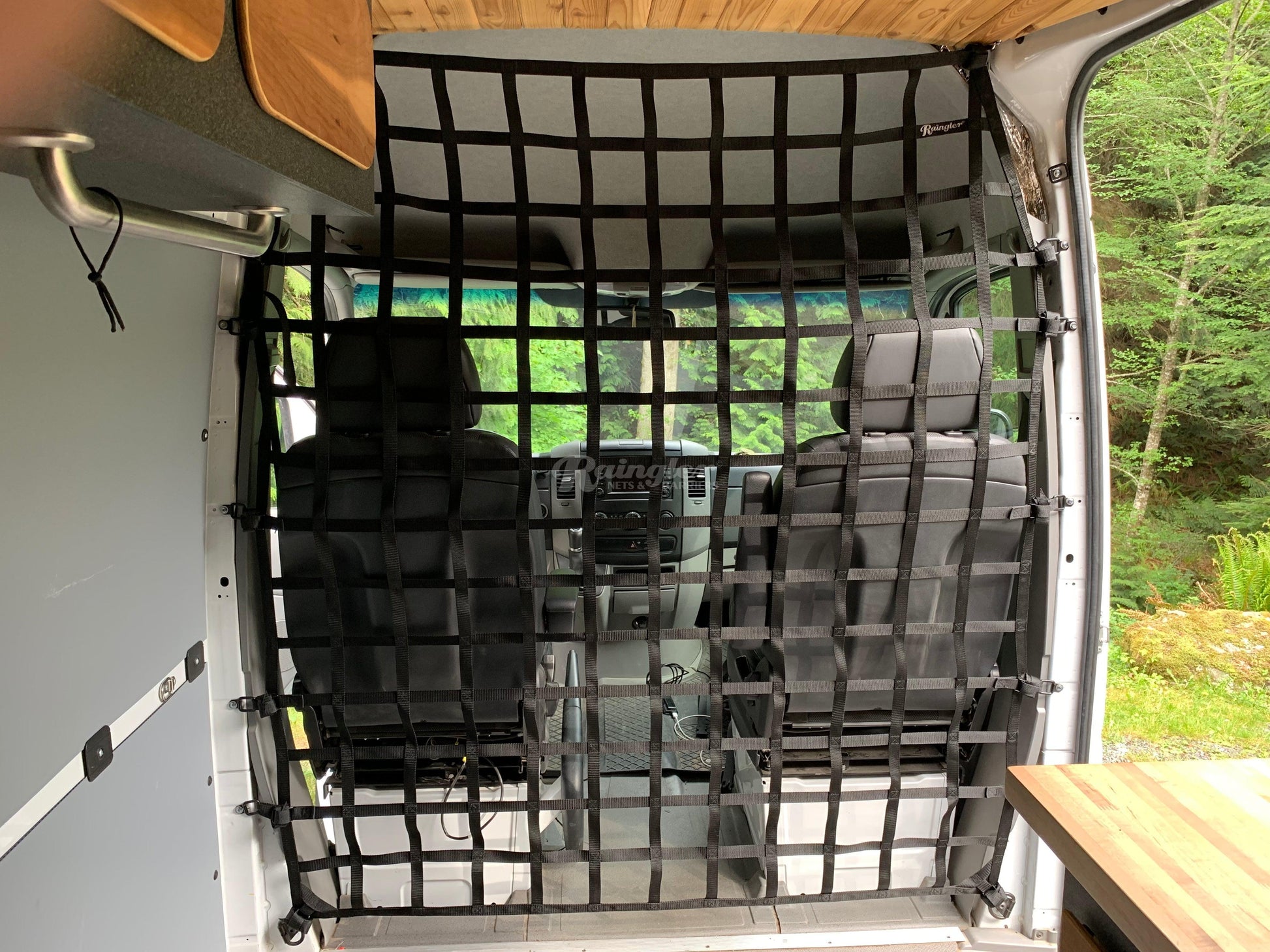 2006 - Newer Sprinter 2nd Gen Raised Roof Model Behind Front Seats Barrier Divider Net-Raingler